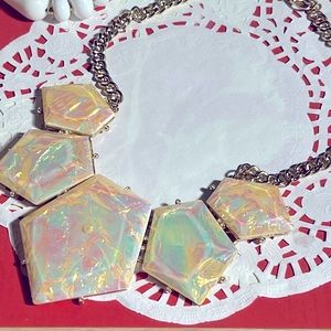 Yellow opalescent gold tone cuban link necklace